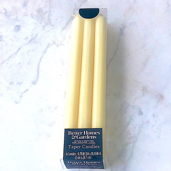 BETTER HOMES & GARDENS TAPER CANDLES NEW 6 PACK 11 IN IVORY DRIPLESS - Picture 1 of 3